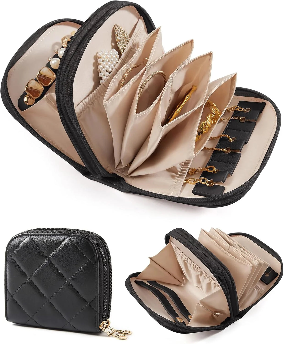 BAGSMART Travel Jewelry Case, Leather 2-Zip for Rings Necklaces