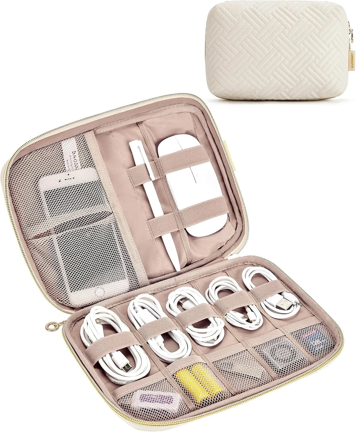 BAGSMART Electronics Organizer Case - Travel Accessories for Women, Cord Organizer for Phone, SD Card, Beige