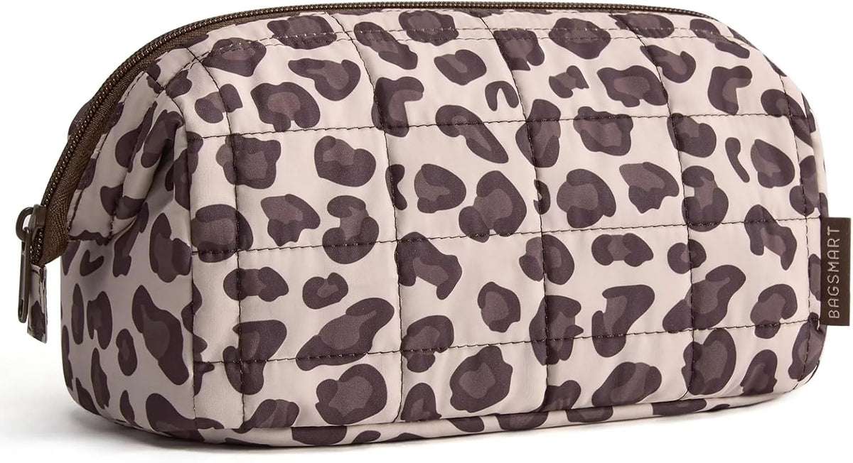 BAGSMART Makeup Bag Travel Toiletry Bag, Wide-open Zipper Pouch, Leopard