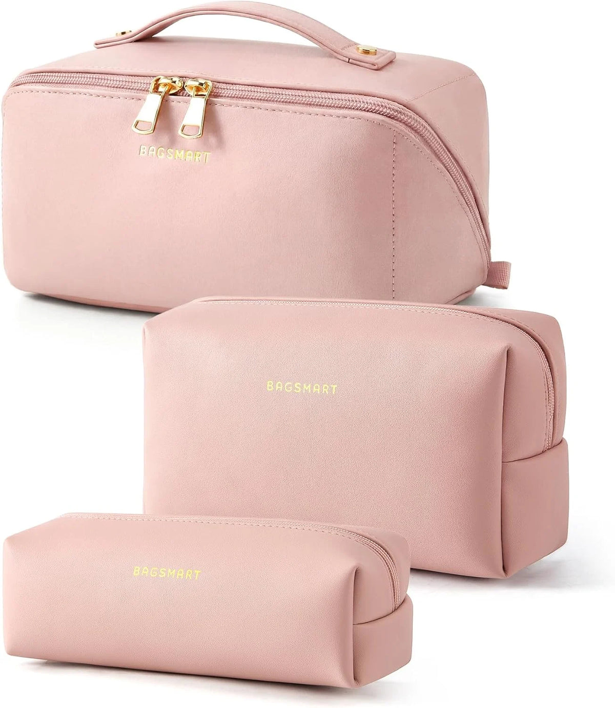 BAGSMART Makeup Bag Travel 3 Pcs Set Cosmetic Bag,Toiletry Bag,Nude Pink