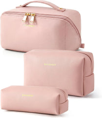 BAGSMART Makeup Bag Travel 3 Pcs Set Cosmetic Bag,Toiletry Bag,Nude Pink