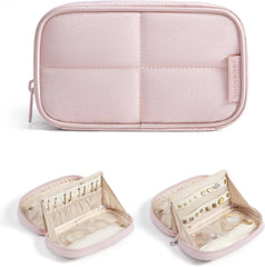 BAGSMART Travel Jewelry Case 180° Flat Open Dual-Compartment, Sakura Pink