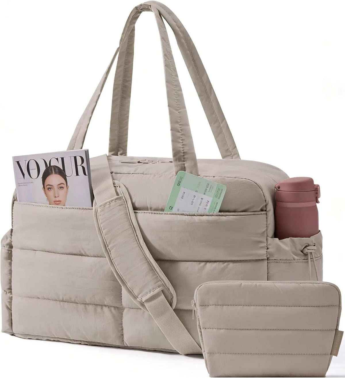 BAGSMART Gym Bag for Women, 2-PC Puffer Travel Duffle Bag Carry On Tote Bag