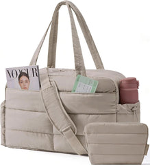 BAGSMART Gym Bag for Women, 2-PC Puffer Travel Duffle Bag Carry On Tote Bag
