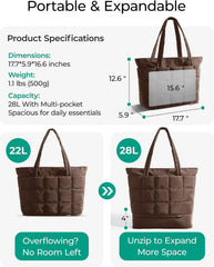BAGSMART Expandable Tote Bag for Women, Puffer Work Tote Travel Bag