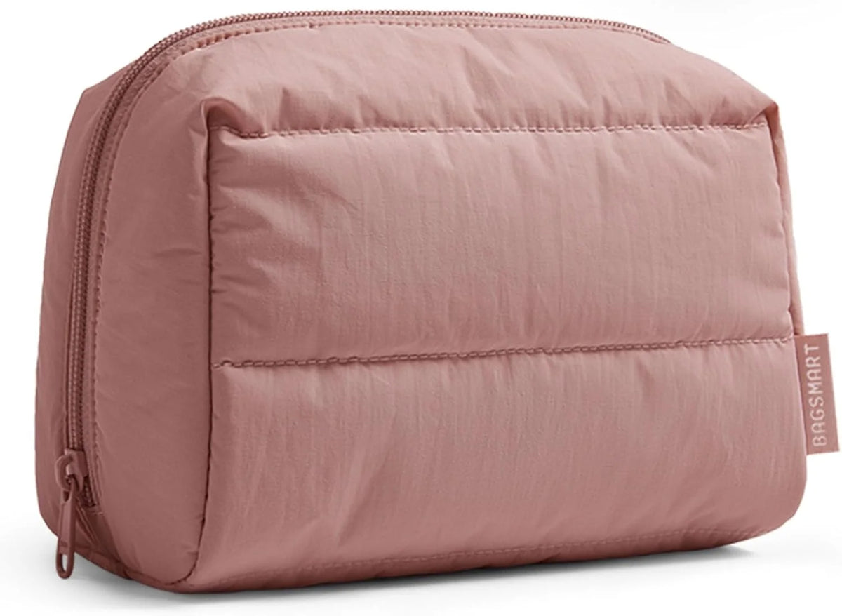 BAGSMART Small Makeup Bag, Puffy Wide-open Zipper Cosmetic Pouch