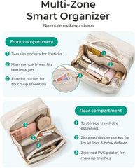 BAGSMART Compact Makeup Bag, Make Up Bag with Multiple Compartments for Organizer, Durable Cosmetic Organizer for Women for Travel Accessories (Black