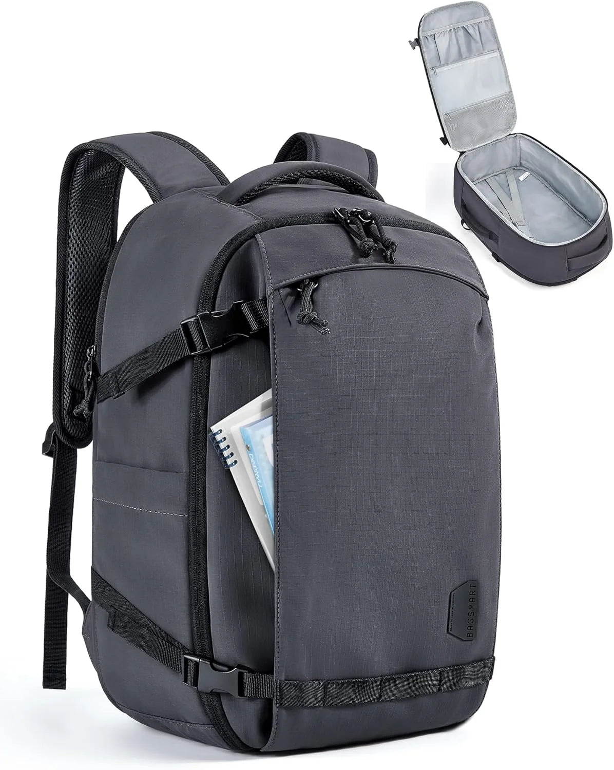 BAGSMART Travel Backpack for Women, 17.3 Inch Carry On Bag, Charcoal