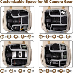 BAGSMART Camera Backpack, DSLR Camera Bag, Waterproof Camera Bag Backpack for Photographers, Fit up to 15" Laptop with Rain Cover and Tripod Holder, Ivory White