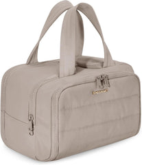 BAGSMART Travel Toiletry Bag, Crush Toiletry Bag for Women, Wide-open Puffy Toiletry Bags for Traveling, Large Travel Cosmetic Makeup Bag Organizer for Accessories,Toiletrie, Grayish Brown