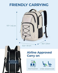 BAGSMART Unisex Laptop Backpack, 15.6-inch Anti-Theft, Water Resistant, with USB Charger Hole, Beige
