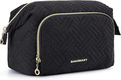 BAGSMART Travel Makeup Bag, Cosmetic Bag Make Up Organizer Case,Large Wide-open Pouch for Women Purse for Toiletries Accessories Brushes Black