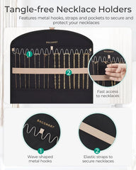 BAGSMART Hanging Jewelry Organizer Claw Clip Necklace Holder Roll for Hair Ties, Headbands, Clips, Earrings, Necklaces, Glasses Double-Sided on Closet, Wall, Door, 1 piece, Large-Black (Pack of 2)