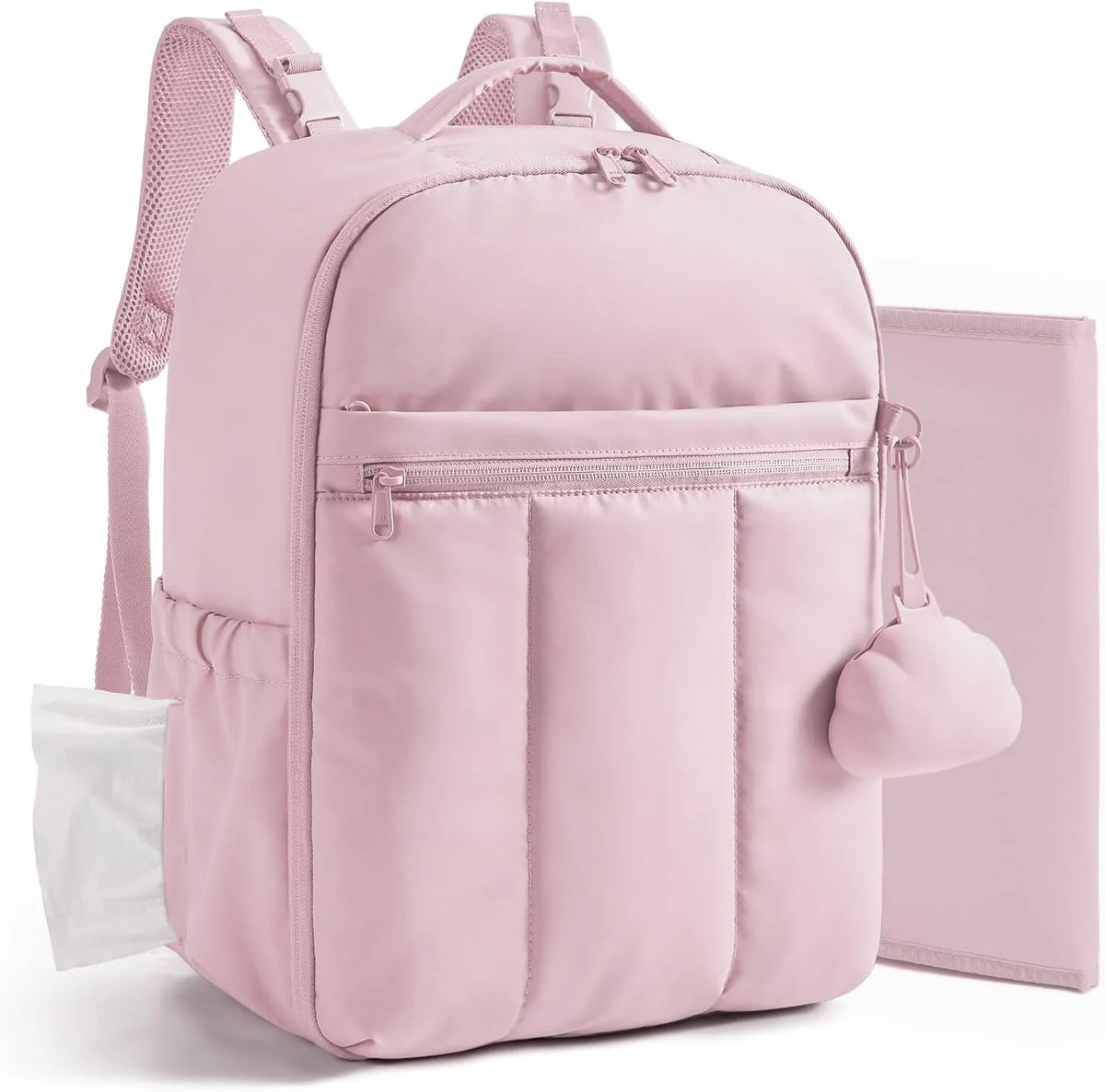 BAGSMART Puffy Diaper Backpack with Insulated Pockets & Changing Pad,Pink