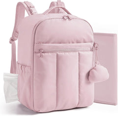 BAGSMART Puffy Diaper Backpack with Insulated Pockets & Changing Pad,Pink