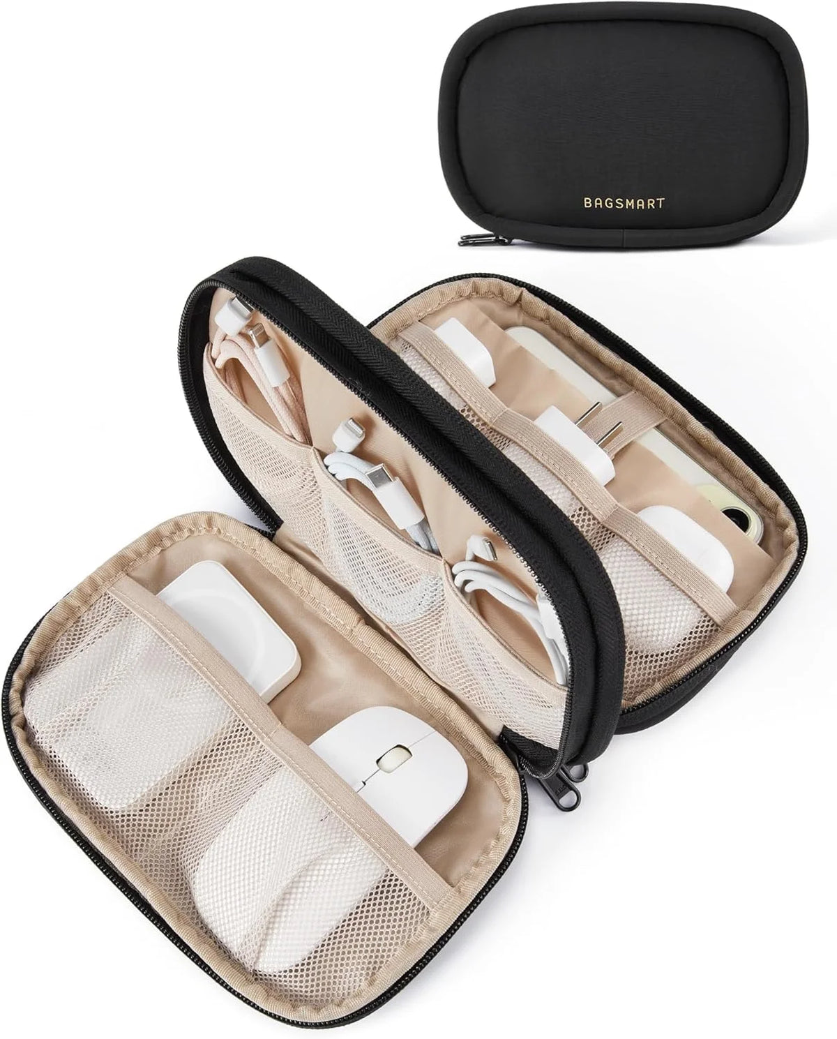 BAGSMART Travel Case, Cord Organizer for Tech Accessories, Black