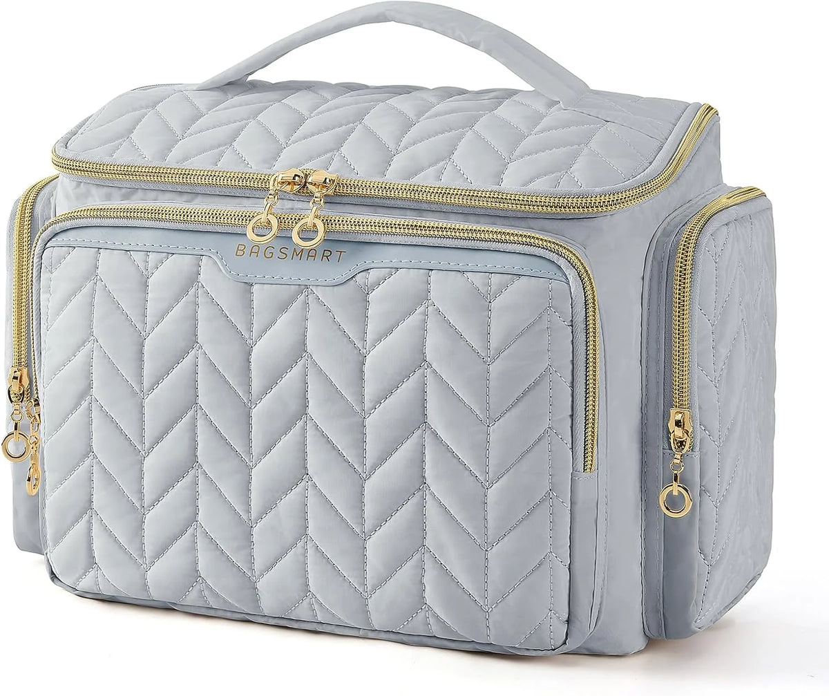 BAGSMART Travel Toiletry Bag, Large Wide-open Travel Bag for Toiletries, Makeup Cosmetic Travel Bag with Handle-Grey