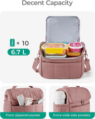 BAGSMART Insulated Lunch Bags for Women, Cute Quilted Lunch Box, Dark Pink