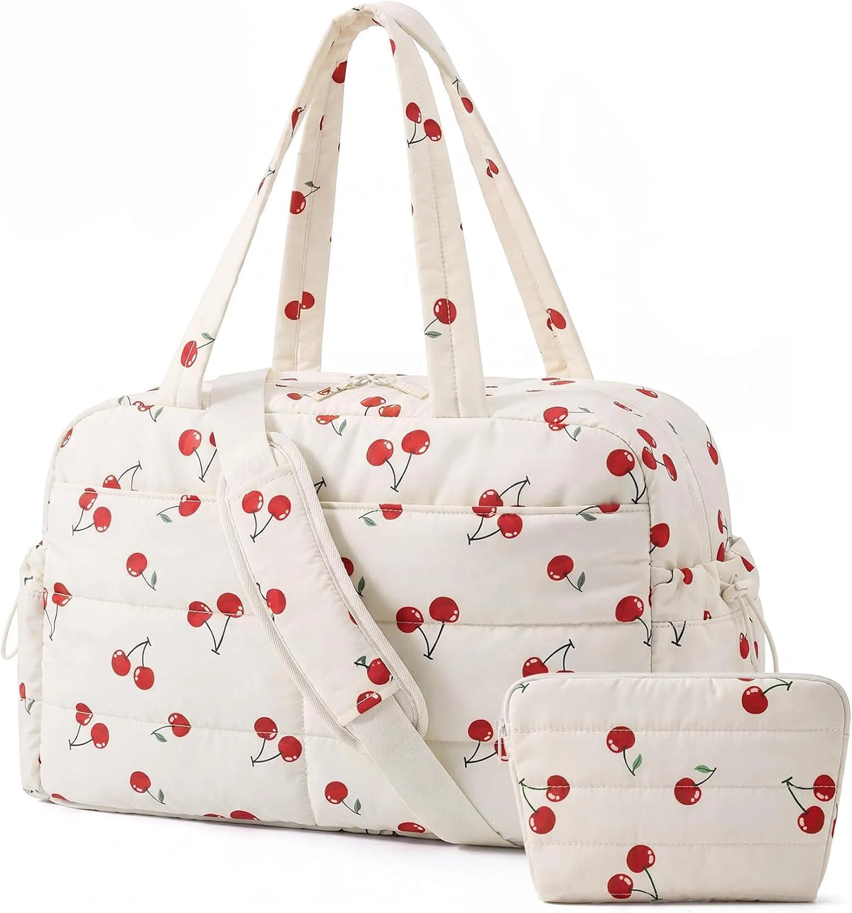 BAGSMART Gym Bag for Women, 2-PC Puffer Travel Duffle Bag Carry On Tote Bag