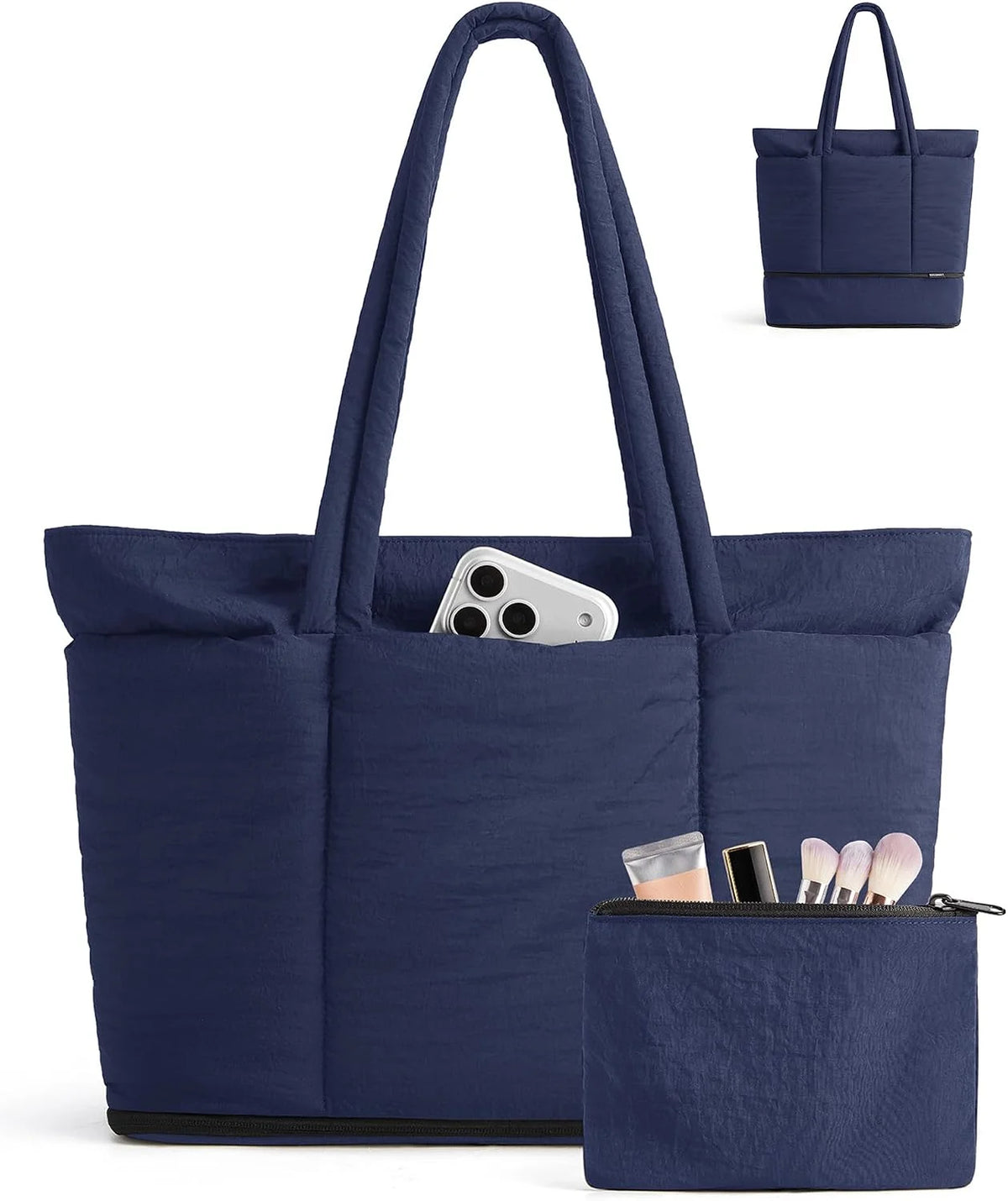 BAGSMART Puffer Tote Bag for Women, Expandable Teacher Handbag w/Pouch