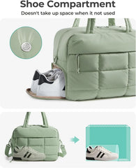 BAGSMART Gym Bag for Women, Carry on Travel Duffel Bag, Water-resistant Weekender with Shoe Compartment for Gym Travel Work, Green, Medium