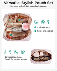 BAGSMART Puffy Padded Travel Makeup Bag Duo Large & Small for Women