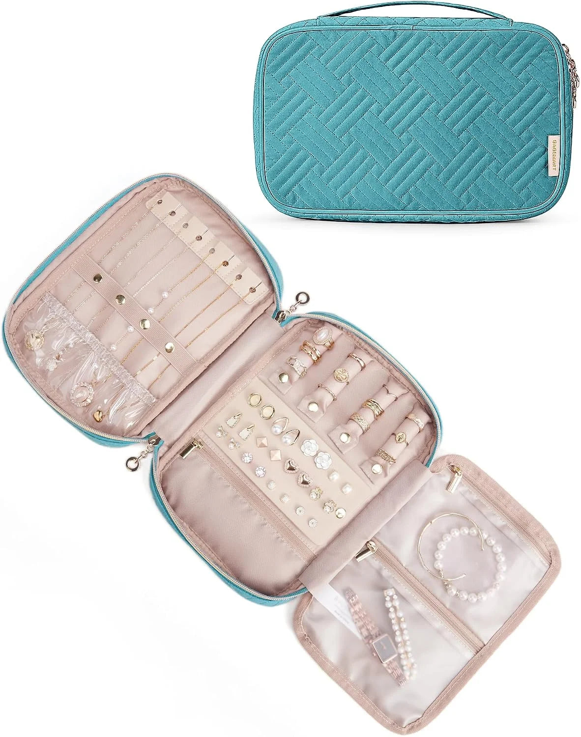 BAGSMART Travel Jewelry Organizer, Tangle-free Necklaces Case,Teal