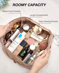 BAGSMART Makeup Bag Cosmetic Bag, Travel Makeup Bag,Water-resistent Makeup Bags for Women Portable Pouch Open Flat Make Up Organizer Bag for Toiletries, Brushes, Pink