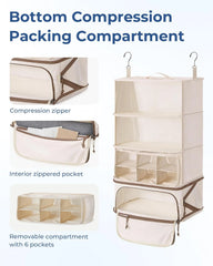 BAGSMART Hanging Packing Cubes for Travel, Hanging Shelves for Suitcases Organizers, Wet Dry Bags 5 Pack, Travel Bags Reusable for Swimsuits (Beige)