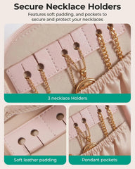 BAGSMART Travel Jewelry Case, Leather 2-Zip for Rings Necklaces