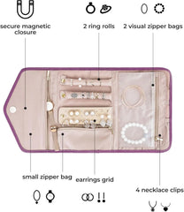 BAGSMART Travel Jewelry Organizer Roll Foldable Jewelry Case,Purple