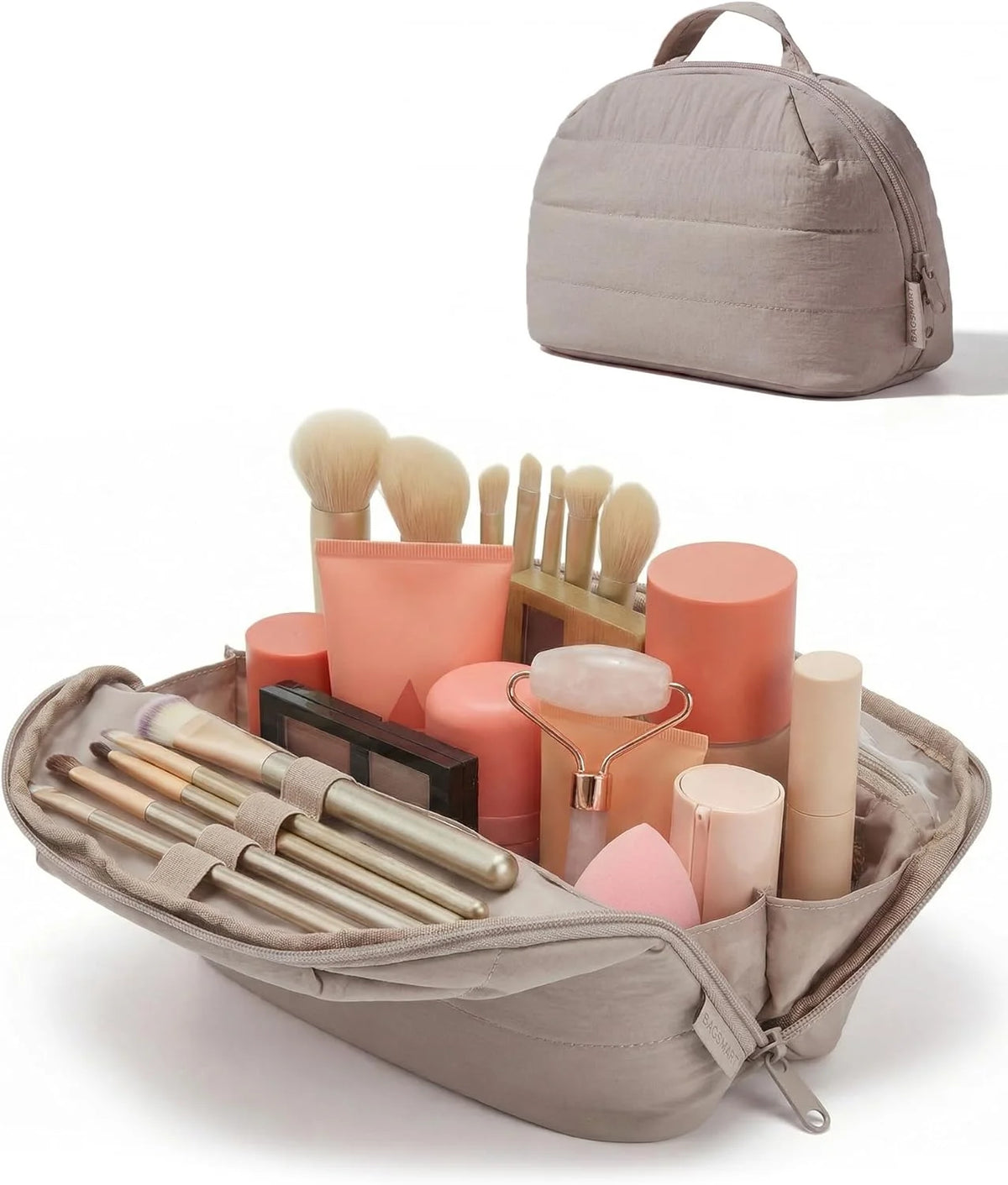 BAGSMART Travel Parallel Makeup Bag, Fold-Down Cosmetic Pouch for Women