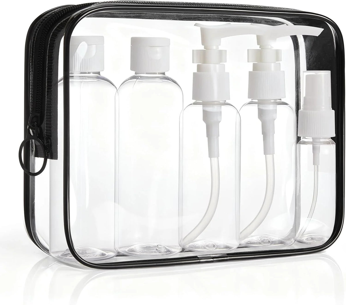 BAGSMART Clear Toiletry Bag with Refillable Travel Bottles Set, Black