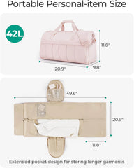 BAGSMART Garment Duffel Bag, Convertible 2-in-1 Puffy Water-Resistant Carry-On with Shoe Compartment, Light Pink