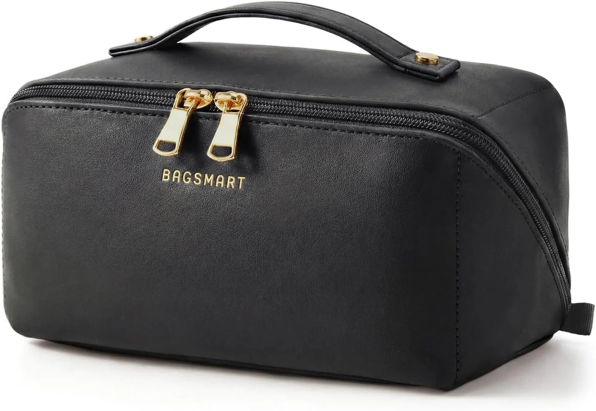 BAGSMART Makeup Bag Travel Cosmetic Bag,Women Toiletry Case, Brushes, Black
