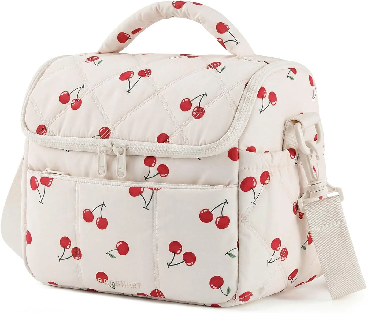 BAGSMART Insulated Lunch Bags for Women, Cute Quilted Lunch Box, Cherry