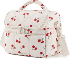 BAGSMART Insulated Lunch Bags for Women, Cute Quilted Lunch Box, Cherry