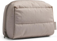 BAGSMART Small Makeup Bag, Puffy Wide-open Zipper Cosmetic Pouch, Camel
