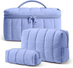 BAGSMART Travel Makeup Bag Set, 3 Pc Puffy Cosmetic Pouch, Lavender Purple