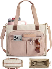 BAGSMART Canvas Tote Bag for Women, Small Work Tote Bag with Zipper