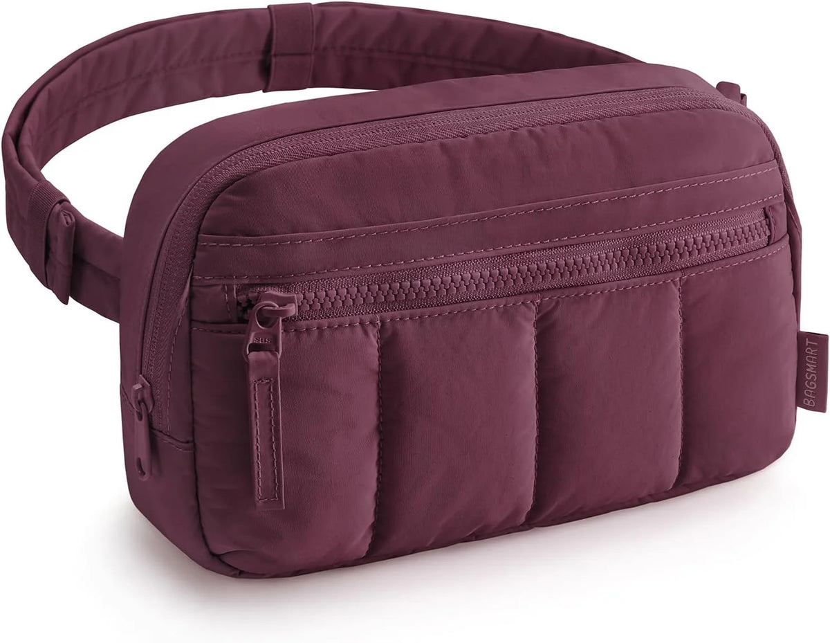 BAGSMART Fanny Packs for Women Cross Body, Quilted Puffy Belt Bag with Pockets, Fashion Waist Packs for Traveling Hiking,Red