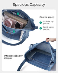 BAGSMART Women's Zippered Tote Bag Lightweight Denim Shoulder Bag