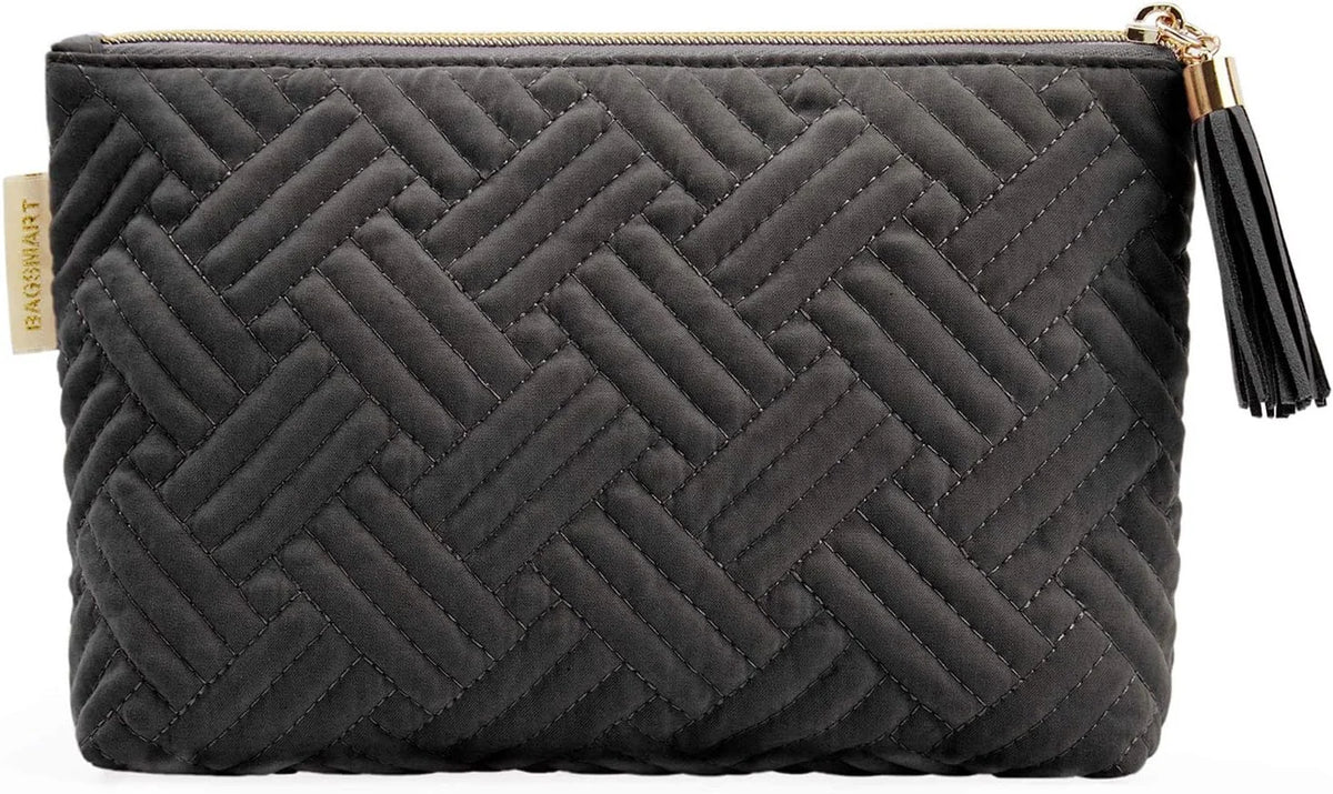 BAGSMART Small Makeup Bag, Elegant Cosmetic Pouch with Tassel, Soft Water-Resistant Travel Organizer for Women, Cosmetics & Everyday Essentials, Black