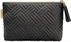 BAGSMART Small Makeup Bag, Elegant Cosmetic Pouch with Tassel, Soft Water-Resistant Travel Organizer for Women, Cosmetics & Everyday Essentials, Black