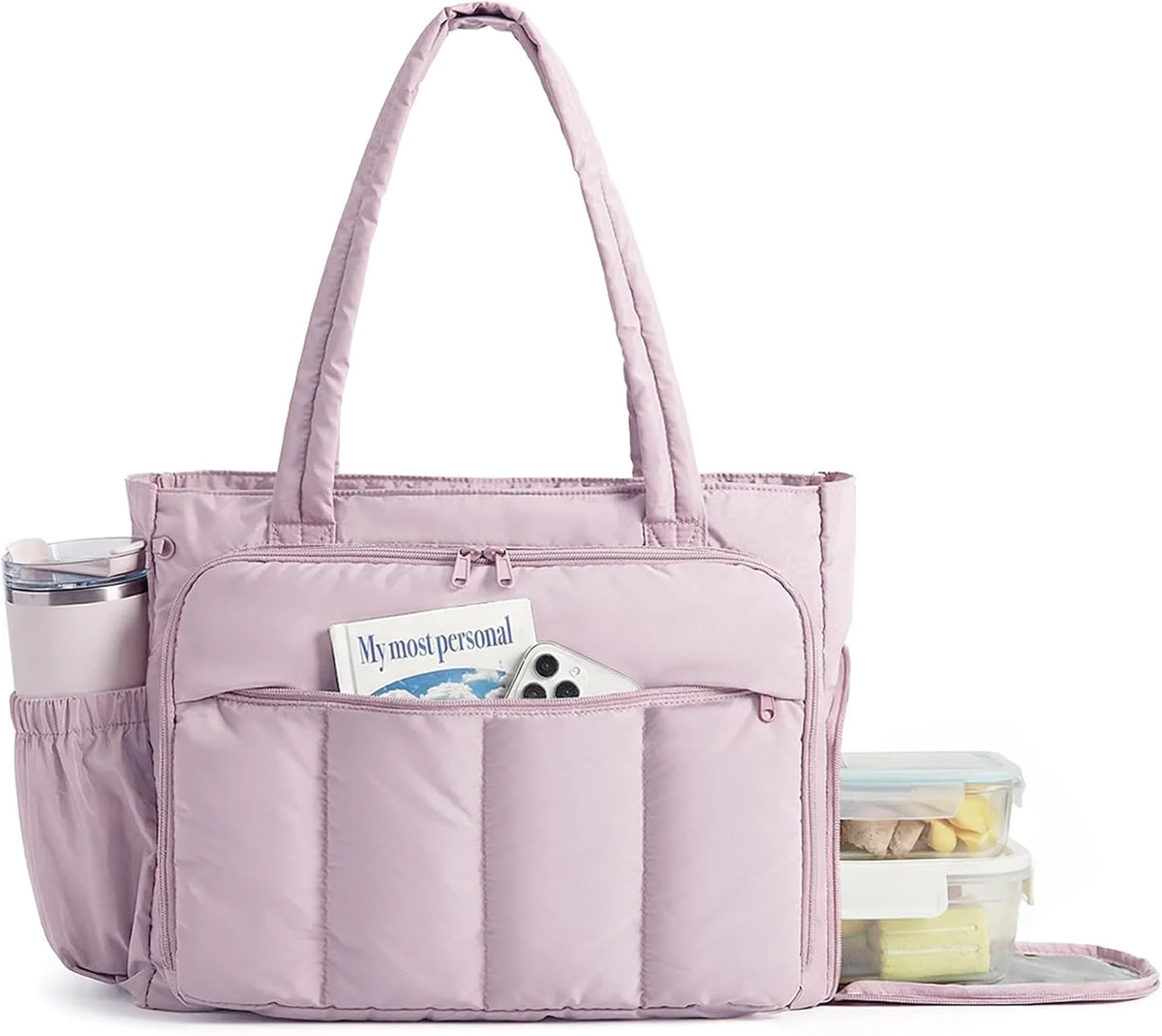 BAGSMART Puffer Tote Bag for Women, 21L/26L Work Tote Shoulder Handbag