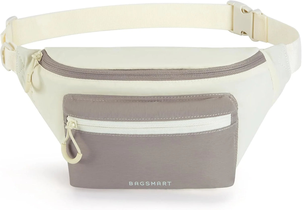BAGSMART Fanny Packs for Women Men, Bag for Running Traveling Hiking, Beige