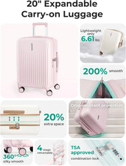 BAGSMART 20" Spinner Carry-On, PC Hardside Expandable, TSA Lock, Pink