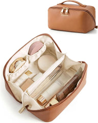BAGSMART Makeup Bag Travel Cosmetic Bag,Women Toiletry Case, Classic Brown