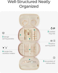 BAGSMART Travel Jewelry Case Jewelry Organizer Storage Roll Rings Necklaces Earrings Bracelets Brooches Watch Large Portable Light Pink