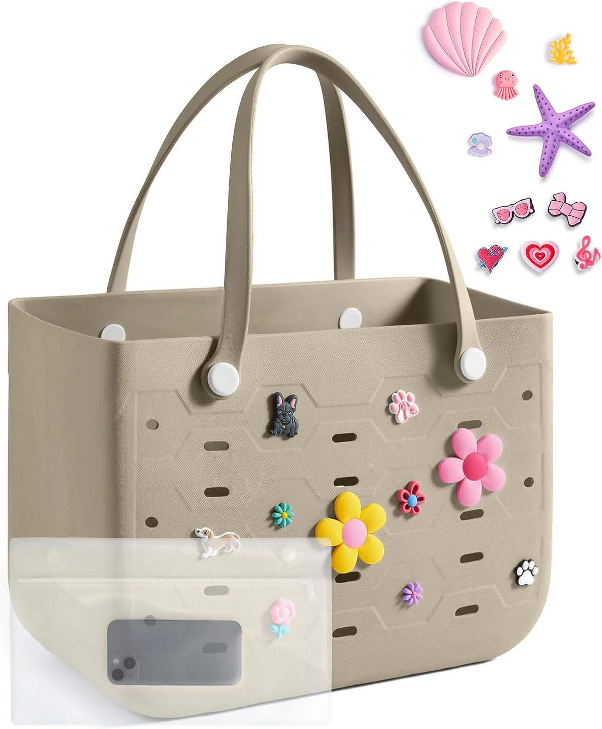 BAGSMART Beach Bag for Women, Water-resistant Rubber Tote Bag, Sandproof Vacation Essentials for Summer Swim Cruise Pool